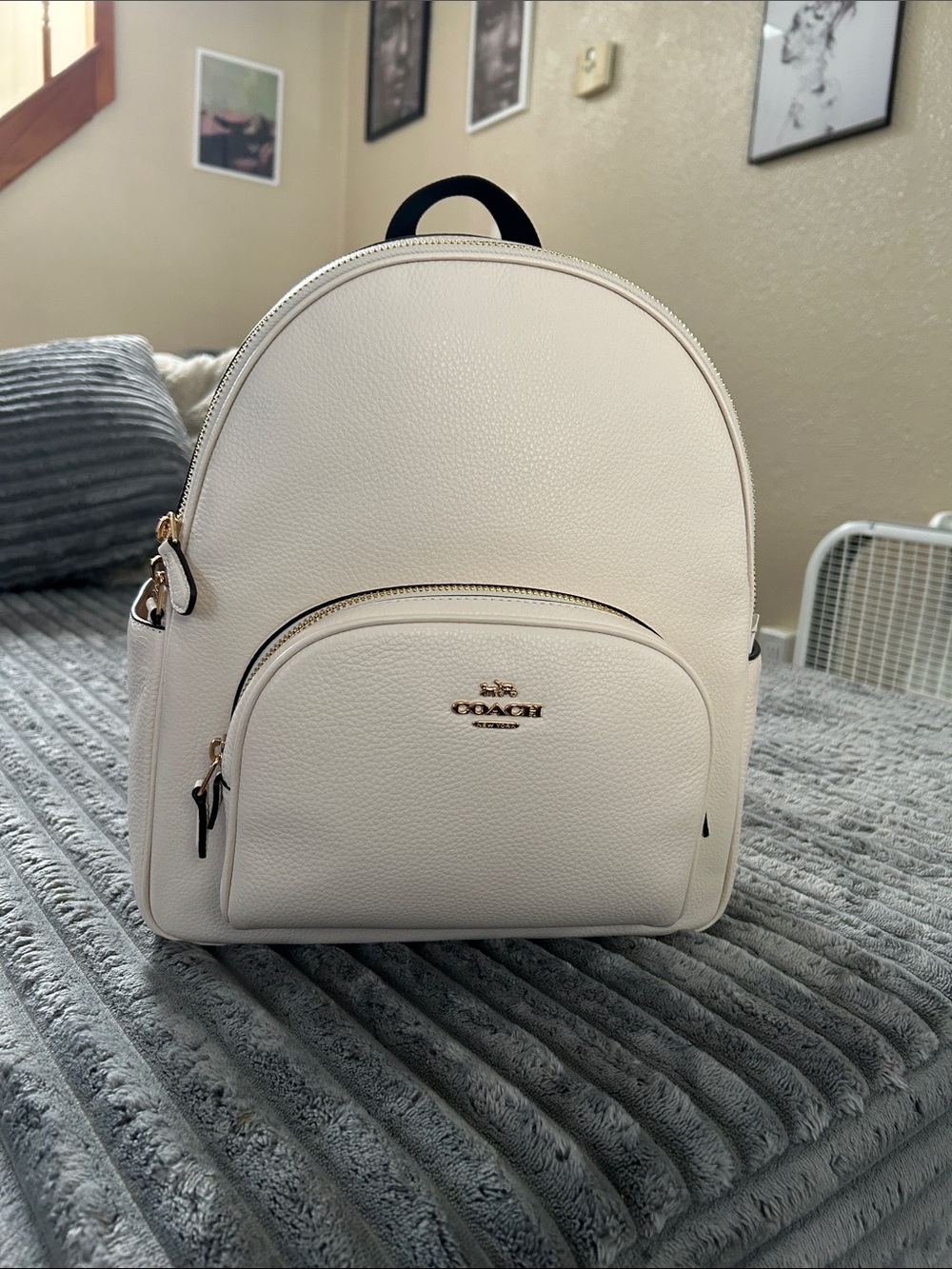 Coach Cream Pebbled Leather Dome Backpack with Gold Hardware